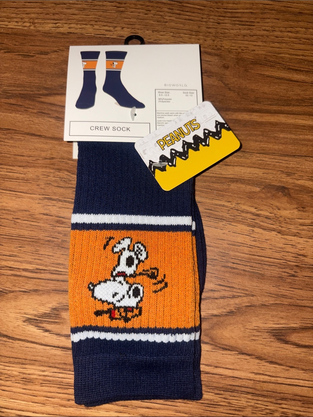 5/$10 Peanuts Snoopy Crew Socks - Navy & Orange